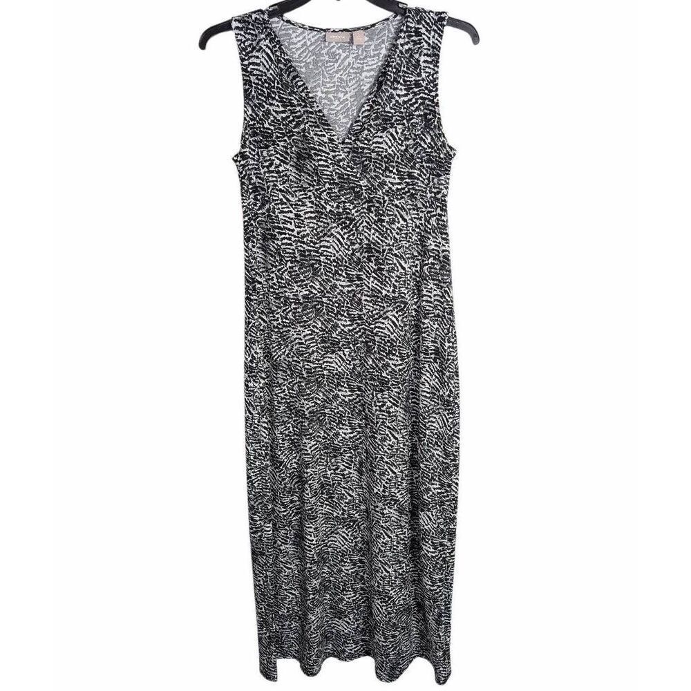 Chico's Black & White Abstract Animal print jersey maxi lounge dress size 1 M